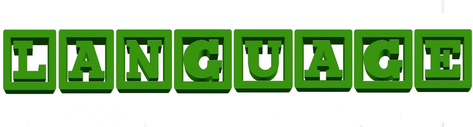 Learn a language for free. 8 green squares with green letters on white background building the word language.