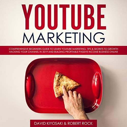 youtube marketing Audio-book cover with YouTube symbol and a human hand pushing the play symbol inside it